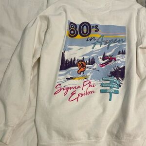 Aspen Colorado Ski Crewneck -white and teal